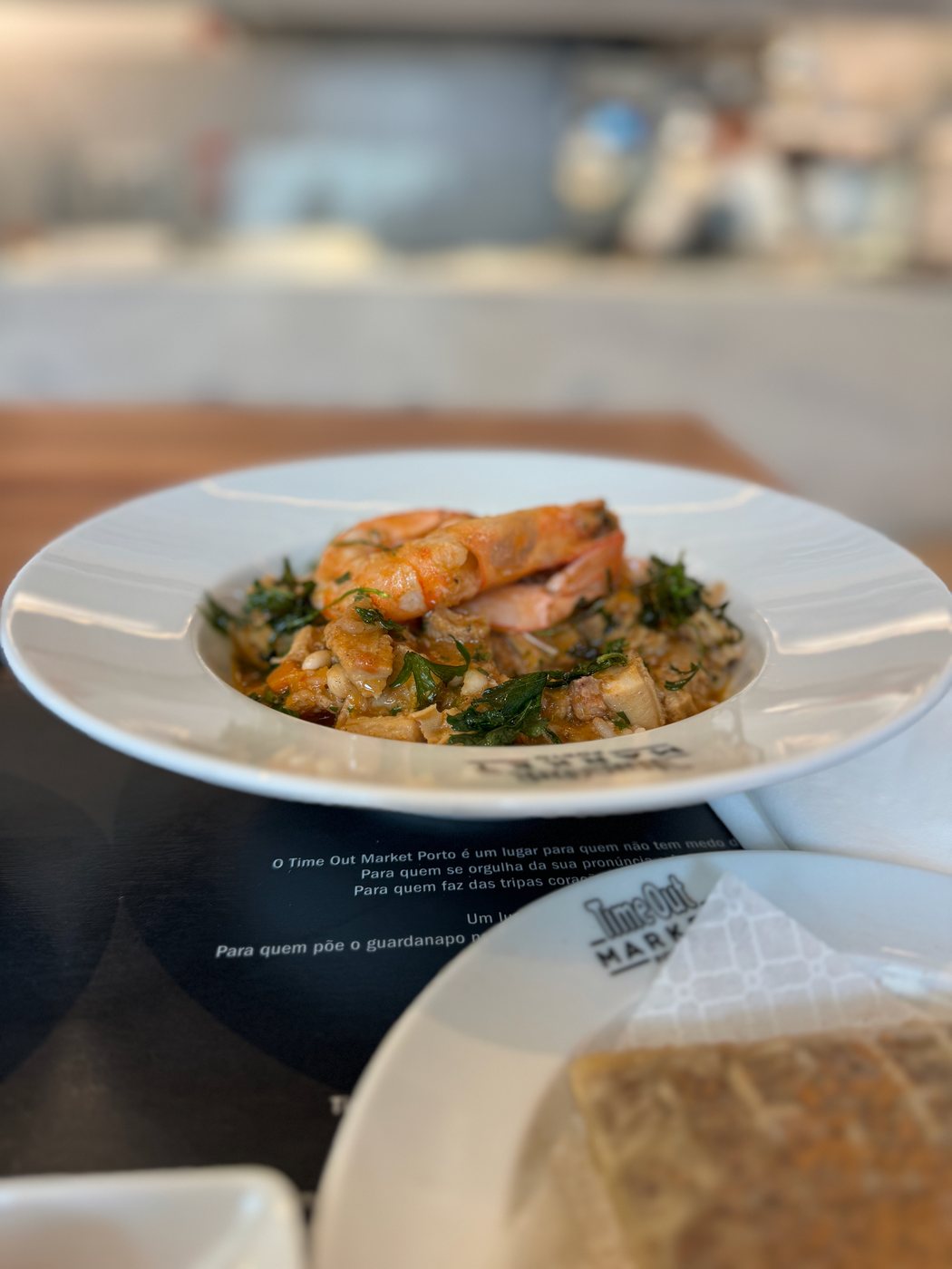 The same plate at Time Out Market Porto, 13 May 2024: two whole prawns, heads on