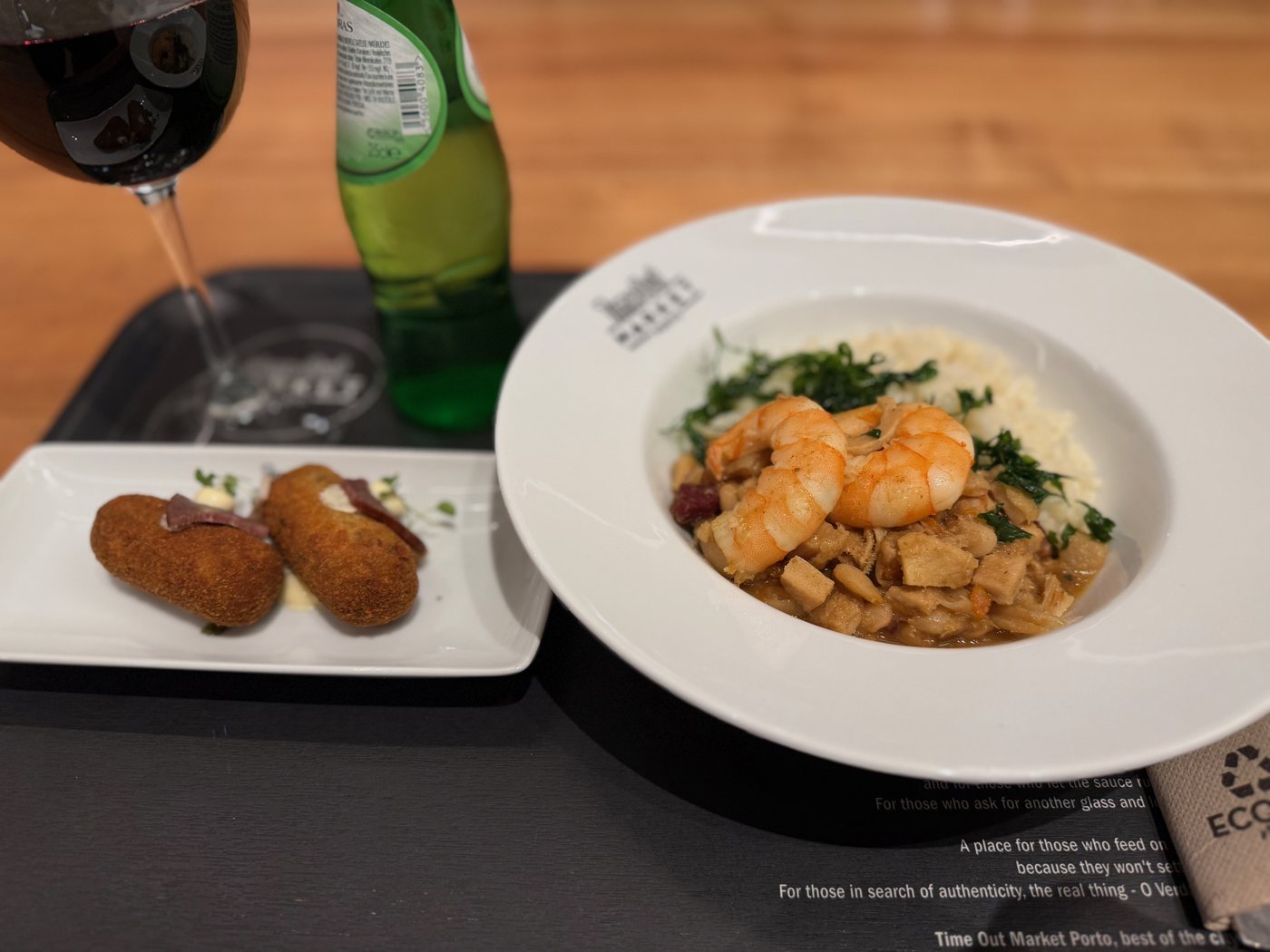 The same plate at Time Out Market Porto, 12 January 2025: two small peeled shrimp