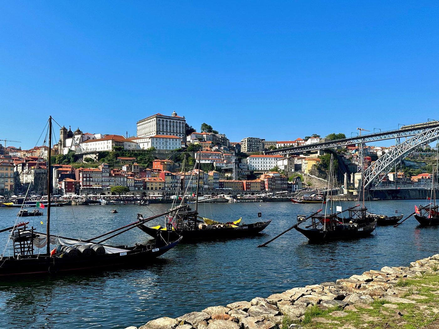 Rabelo boats on the Douro below the Ribeira on the afternoon of São João