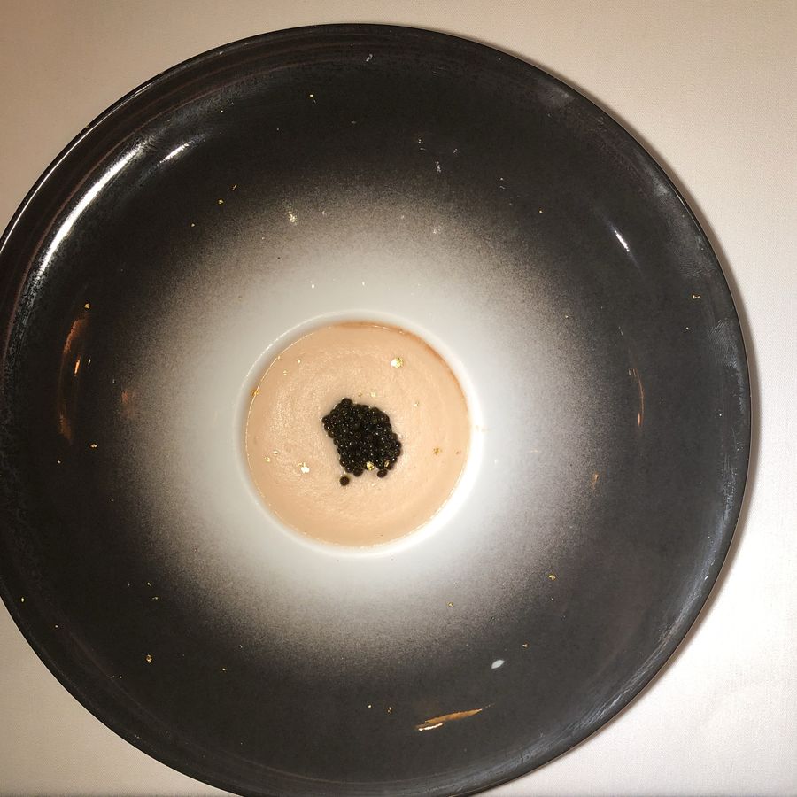 Caviar on cream at Californios, 2018