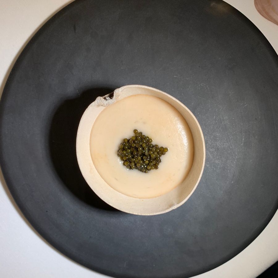 Caviar on cream at Californios, 2019