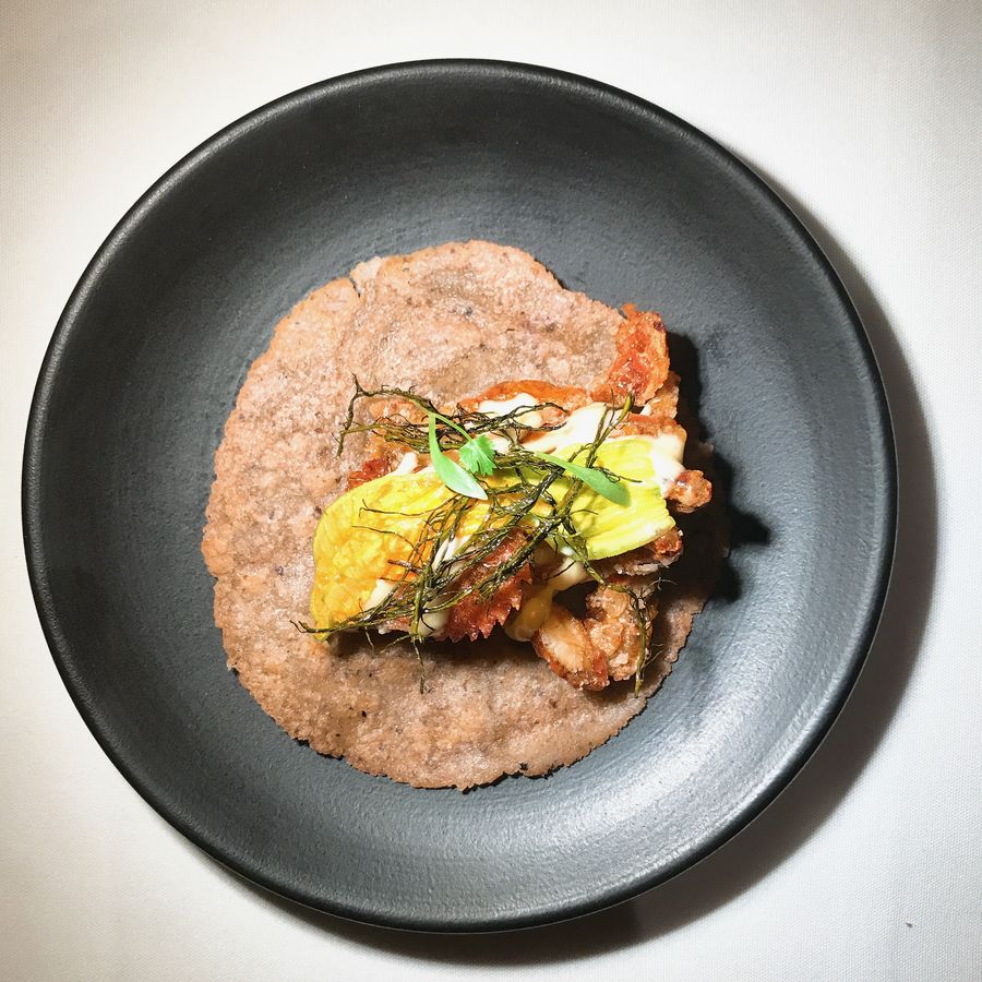Tortilla course: sourdough tortilla, tostada or taco at Californios, 2017