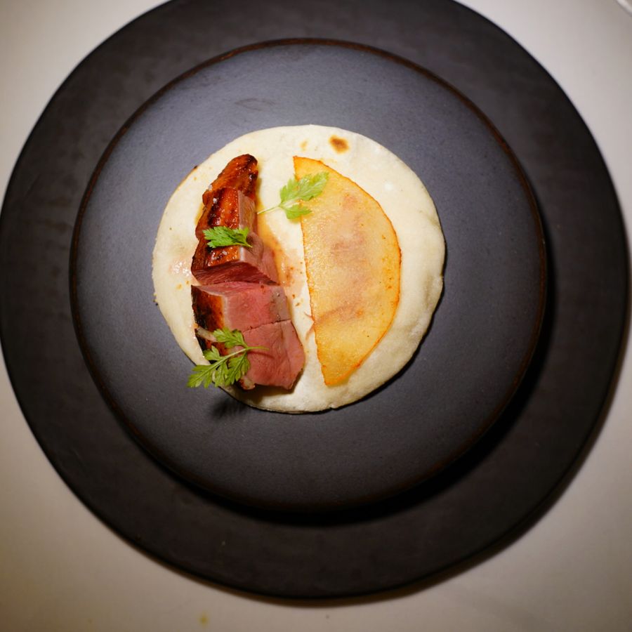 Tortilla course: sourdough tortilla, tostada or taco at Californios, 2018