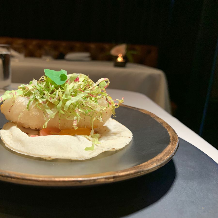 Tortilla course: sourdough tortilla, tostada or taco at Californios, 2019