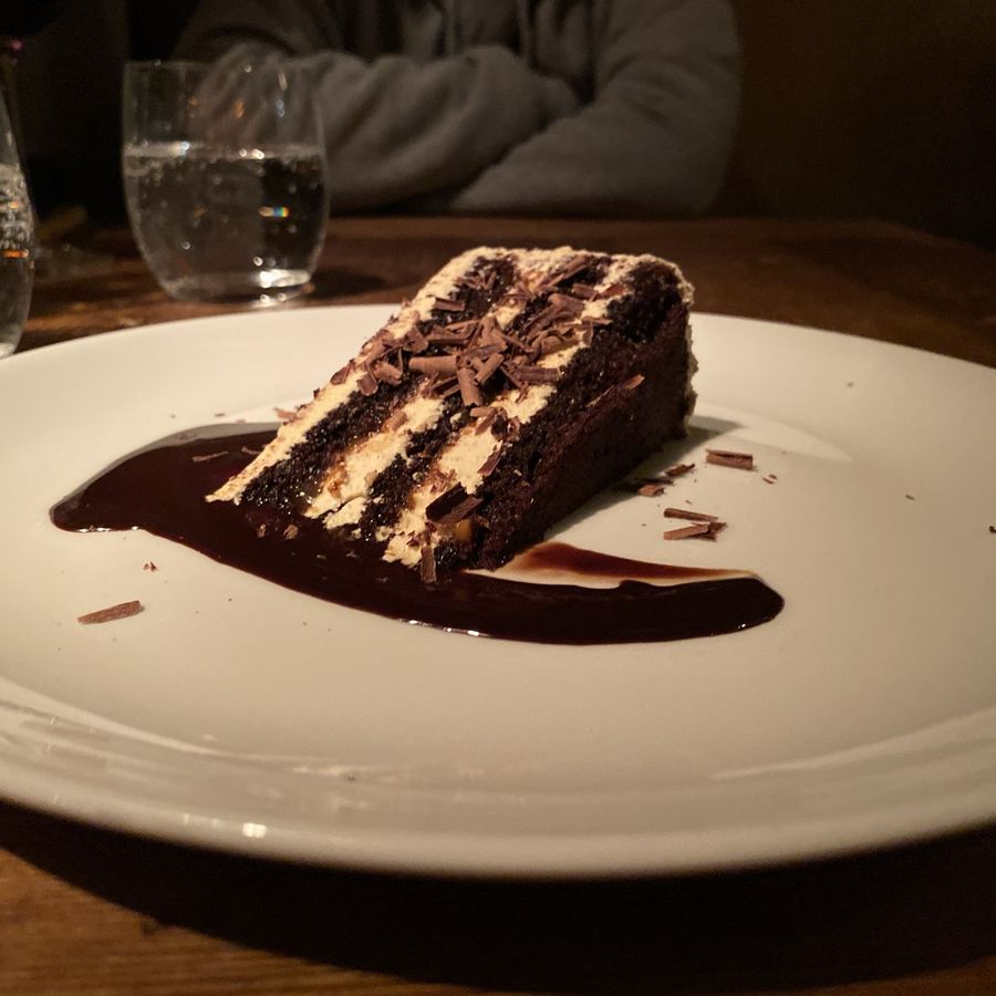 Chocolate birthday cake at Foreign Cinema, 2019
