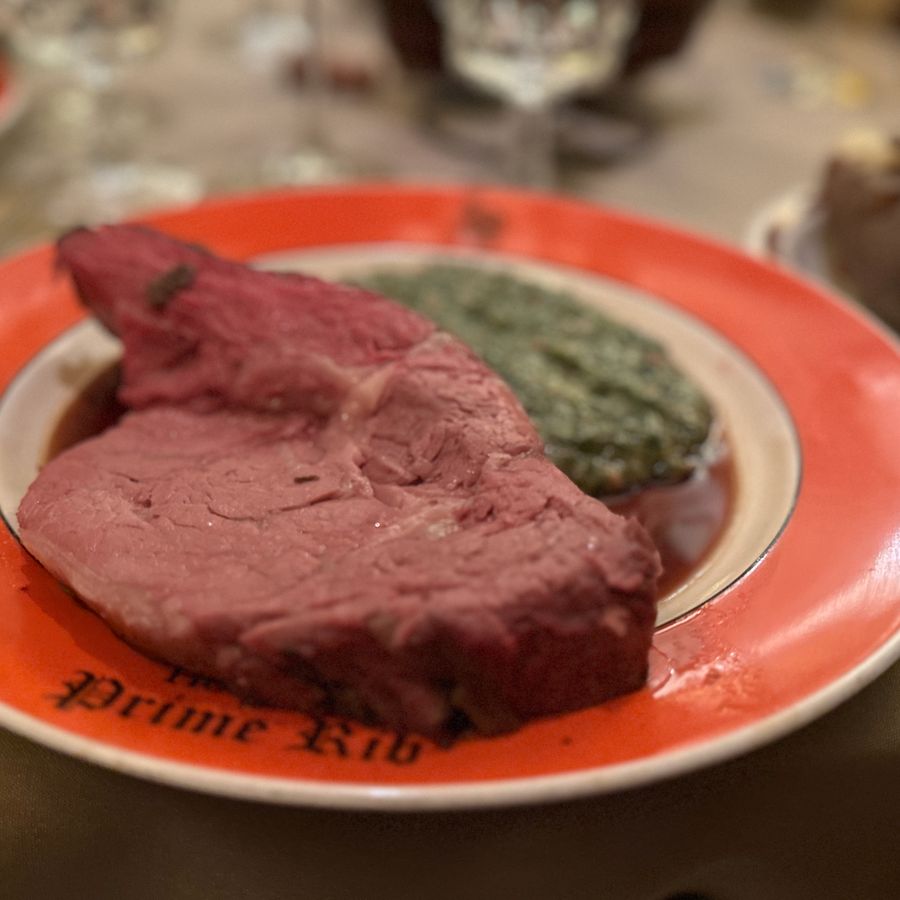 King's cut prime rib with creamed spinach at House of Prime Rib, 2022