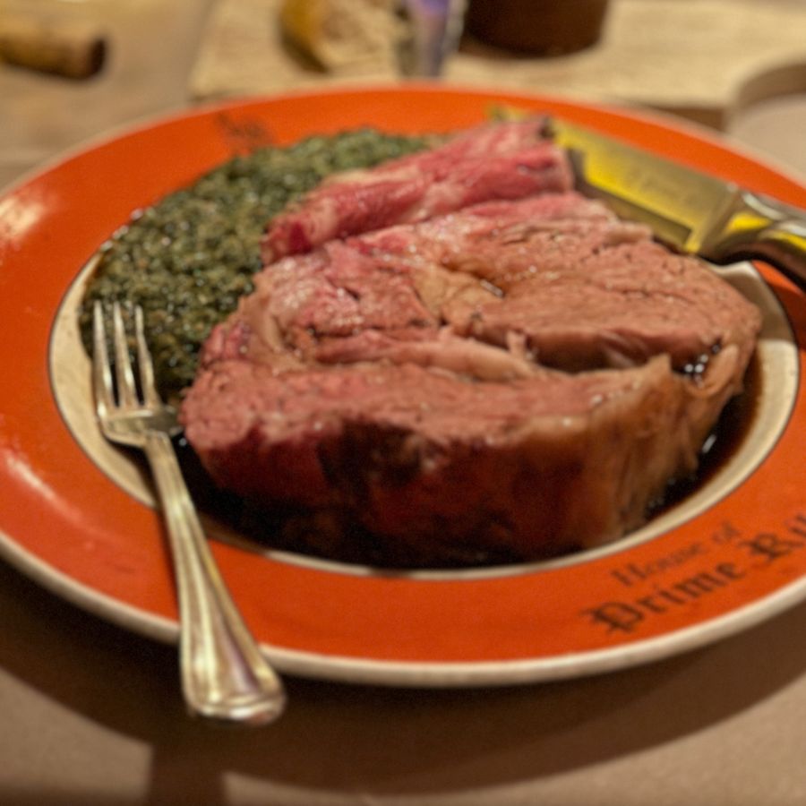King's cut prime rib with creamed spinach at House of Prime Rib, 2024