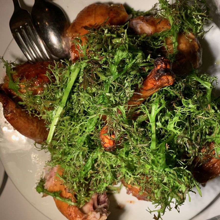 Roast chicken with bread salad at Zuni Café, 2019