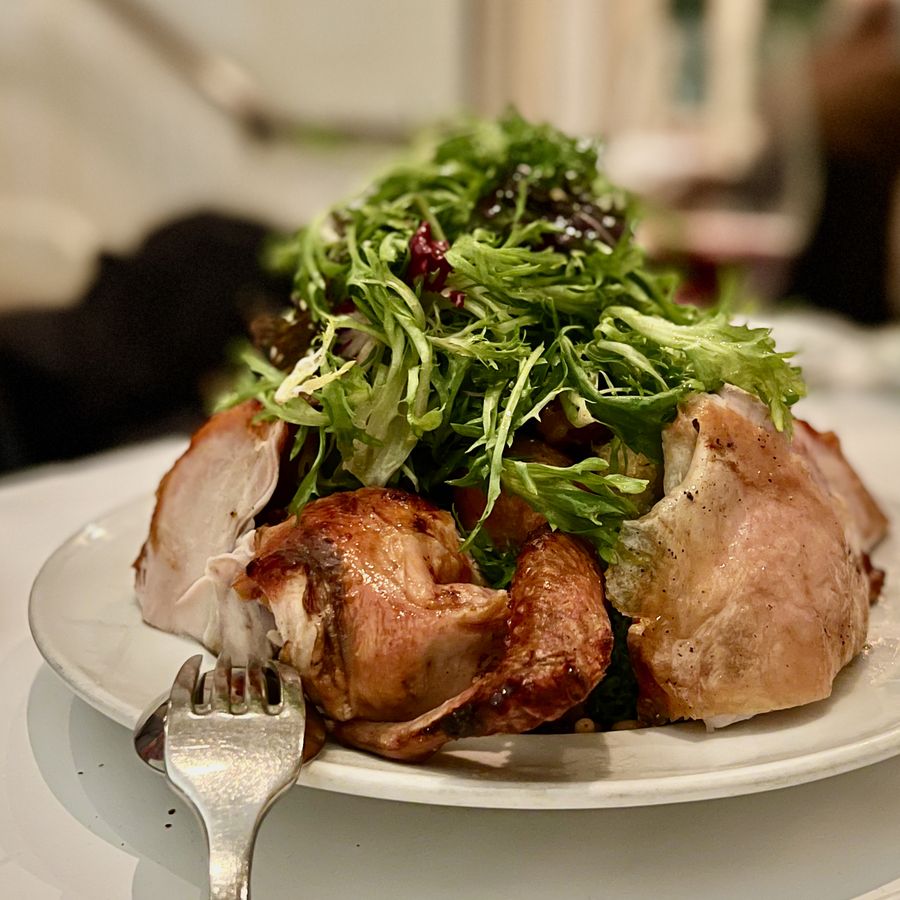 Roast chicken with bread salad at Zuni Café, 2021